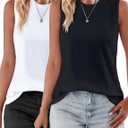 AURUZA Womens Tank Tops Crewneck Loose Fit Basic Going Out Clothes Casual Summer Sleeveless Shirts for Women, Small, 2pcs, Black/ White 