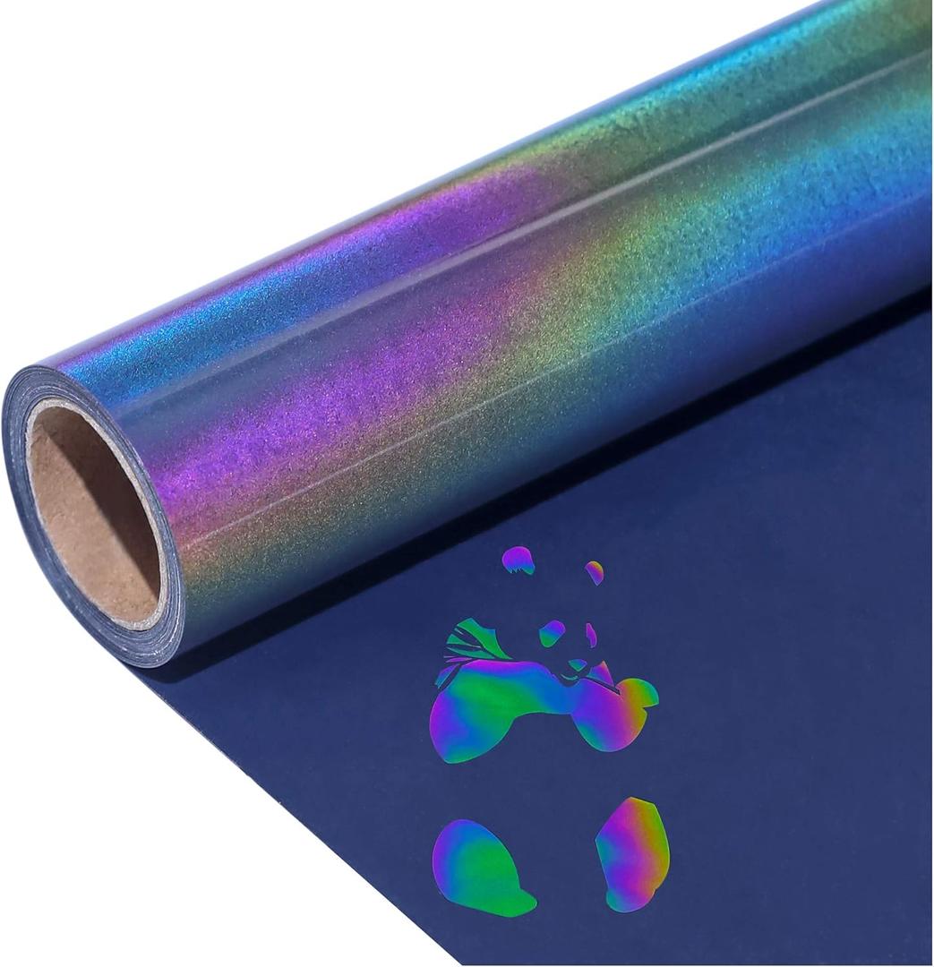 Reflective Heat Transfer Vinyl HTV Vinyl 12in x 6ft Reflective Rainbow Iron On Vinyl for T-Shirt Holographic Chameleon HTV for All Cutting Machines Easy to Cut & Weed