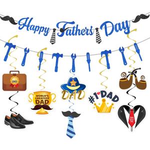 32 PCS Happy Fathers Day Banner Hanging Swirls Set - Happy Father's Day Party Decorations Supplies for Dad Birthday Party