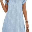 Dokotoo Womens Summer Dresses 2026 Ruffle Short Sleeve Casual V Neck Smocked Floral Burnout Mini Dress Sundress (XX-Large, Sky Blue)