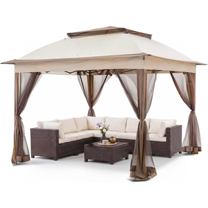 COOS BAY 11x11 Pop Up Gazebo with Mesh Netting, Instant Outdoor Canopy Tent, Water Resistant Shelter with UPF 50+ UV Protection, 121 Sq Ft Coverage, Beige