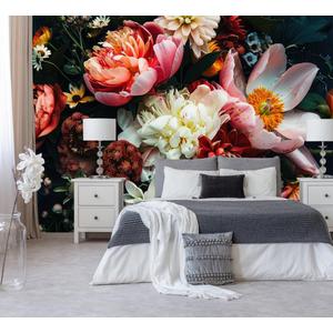 Large Floral Wallpaper Dark Peony Flowers Wall Mural for Living Room BedroomNot Peel and Stick