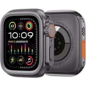 amBand 3 in 1 Metal Case Compatible with Apple Watch Series 9/8/7 45mm, W1 Protector Rugged Bumper with Watch Crown + Back Cover, Space Gray