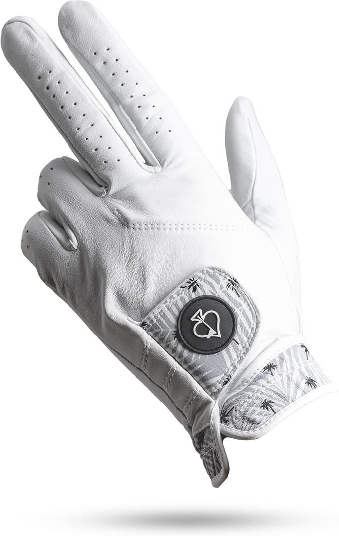 Pins & Aces - Palm Sunday Golf Glove Design - Premium AAA Cabretta Leather, Long-Lasting Durable Tour Glove for Men or Women - Premium Leather Golf Glove Left & Right Hand, Large