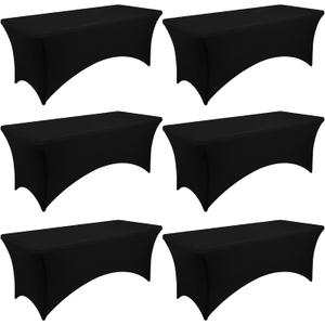Moosfor Spandex Elastic Fitted 6FT Rectangle Tablecloth 6 Pack, Stretch Washable Reusable Table Cover for Outdoor Picnic, Dining, Wedding, Banquet & Party Events (Black, 72Lx30Wx30H Inch)
