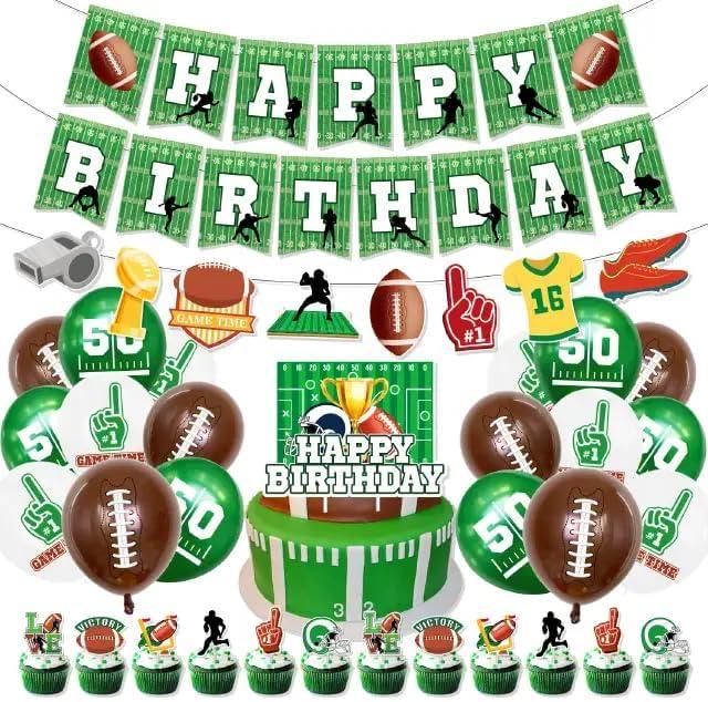 Football Party Decorations,Complete Football Birthday Party Decorations Kit with Banner, Hanging Swirls, Balloons & Cake Toppers,Football Party Supplies for Boys, Sports Birthday Party Decor