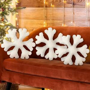 Shappy 3 Pcs Winter Snowflake Throw Pillows Soft White Plush Cute Winter Pillows for Bed Couch Sofa Indoor Home Christmas Decorations