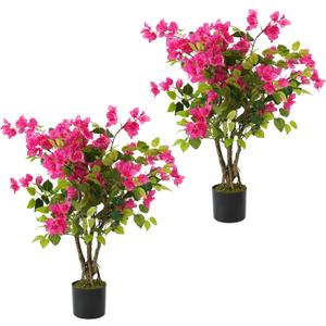 2 Pack Artificial Bougainvillea Tree, 3FT Small Fake Flowering Plant with Pink Bougainvillea Flowers, Potted Faux Tree for Indoor Outdoor Home, Balcony, Porch, Office, and Garden Decoration