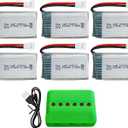 sea jump 6PCS 3.7V 800mAh 25C Lipo Battery with Molex Plug and 6in1 Charger Compatible with WLtoys SYMA Most Drone Quadcopters, Aerial Drones, Gliders, Robot Batteries
