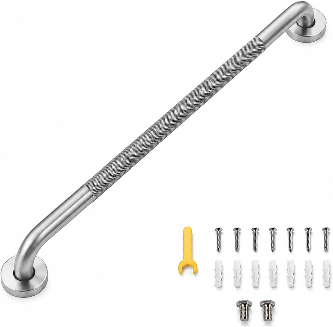 32 Inch Shower Grab Bar, Brushed Nickel Anti-Slip Bathroom Grab Bar with Knurled Grip, Stainless Steel Safety Handrail for Toilet Bathtub, Shower Handle Handicap Bars for Senior, Elderly, Pregnant