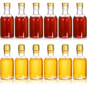 Hacaroa 12 Pack Small Glass Liquor Bottles with T-Top Caps and Heat Shrink Capsules, 3 Oz (100ml) Clear Vodka Bottles, Travel Shots Bottles for Wine, Alcohol, Whiskey, Beverages