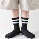 Kids Socks Boys Girls Crew Socks Seamless Cotton Ankle Athletic Socks with Retro Stripes 3/5 Pairs (Black)
