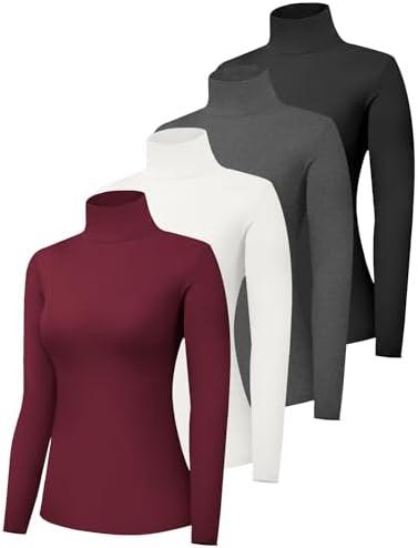 Dalavch 4 Pack Women’s Turtle Neck Long Sleeve Shirts Fall Fashion Turtleneck Baselayer Undershirts Tops Underscrub XXL