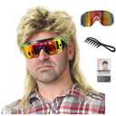 Men's 80s Mullet Wig, Synthetic Hair Wig, Ideal for Halloween Costumes, Retro Rock Parties, and Cosplay. (Blonde Mix Black)