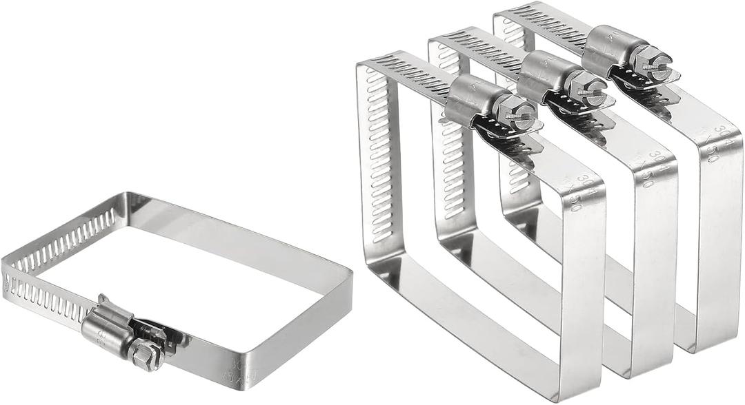 uxcell 4Pcs 304 Stainless Steel Rectangular Hose Clamp, Adjustable 3 x 2 Inch Square Worm Gear Duct Pipe Tube Clamps for Ducting Bracket Cable Tray Bridge Project Systems, Silver