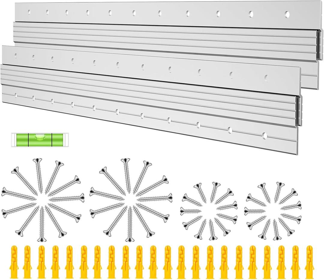 2 Pairs French Cleat Hanger Heavy Duty 150lbs, 24 Inch Aluminum Z Bar Clips Picture Hanging Kit with Level & Screws, Corrosion Resistant Wall Brackets for Large Mirror, Panel, Headboard