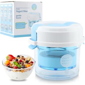 Greek Yogurt Strainer with Lid, 3-Level Adjustable Pressure & 225-Micron Ultra-Fine Mesh, ABS+PP Yogurt Maker for Thick Creamy Homemade Yogurt, Holds Up to 450g/1lb Yogurt (15x14x15cm)