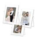 AceList Set of 3 Glass White Photo Frame Collection Simple Metal Geometric Picture Frame with Glass Cover Includes 4 x 4, 4 x 6, 5 x 7