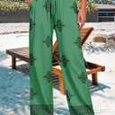 CRAZY GRID Women's Boho Wide Leg Pants Summer, Carving Green, L | Side Pocket Trousers,Stretchy Waistband,Soft Lounge Wear,Cool Breezy Material,Loose Fit,Palazzo Style,Spring Casual (L)
