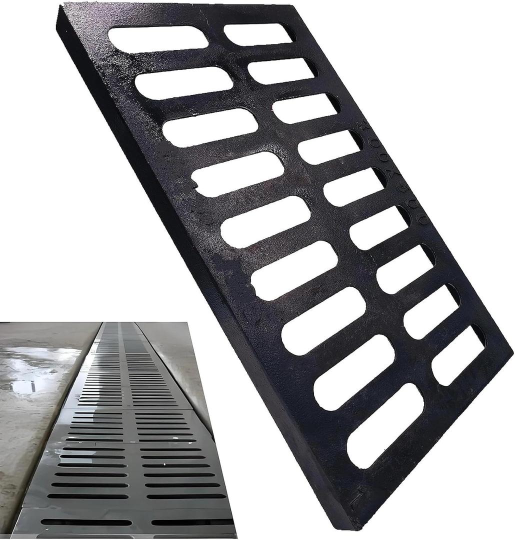 Cast Iron Drain Grate, Driveway Channel Cover 20x12 in C-Class