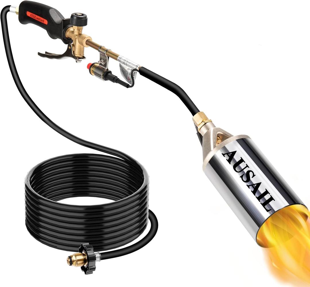 Propane Torch Weed Burner,Blow Torch,Heavy Duty,High Output 1,800,000 BTU,Flamethrower with Turbo Trigger Push Button Igniter and 10 FT Hose for Roof Asphalt,Ice Snow,Road Marking,Charcoal