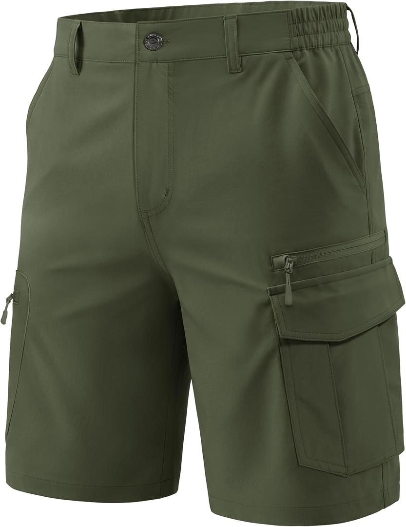 MAGCOMSEN Men's Hiking Cargo Shorts 9" Quick Dry Lightweight Shorts with 7 Pockets Outdoor Work Shorts Fishing Casual Size 34 (Green)