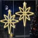 Enhon 2 Pack 16 Inch Bethlehem Star Window, Christmas Star, Nativity Lighted Outdoor, USB Powered or Battery Operated Bethlehem Christmas Neon Light for Window Bedroom Indoor Decor (Warm White)