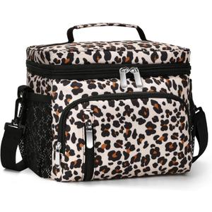 Insulated Lunch Bag for Men & Women, 9L Leakproof Lunch Box Soft Cooler Tote with 5 Pockets, 600D Oxford, EVA Lining, Adjustable Strap for Work, Picnic, Beach&Travel-Leopard Print (Single)