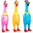 3pc Silly Screaming Chicken Squeeze Toy Set | Hilarious Rubber Chicken Gag Gift & Novelty Prank for Fun & Stress Relief