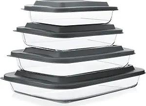 6-Piece Deep Glass Baking Dish Set with Plastic lids,Rectangular Glass Bakeware Set with Lids, Baking Pans for Lasagna, Leftovers, Cooking, Kitchen, Freezer-to-Oven and Dishwasher, Gray