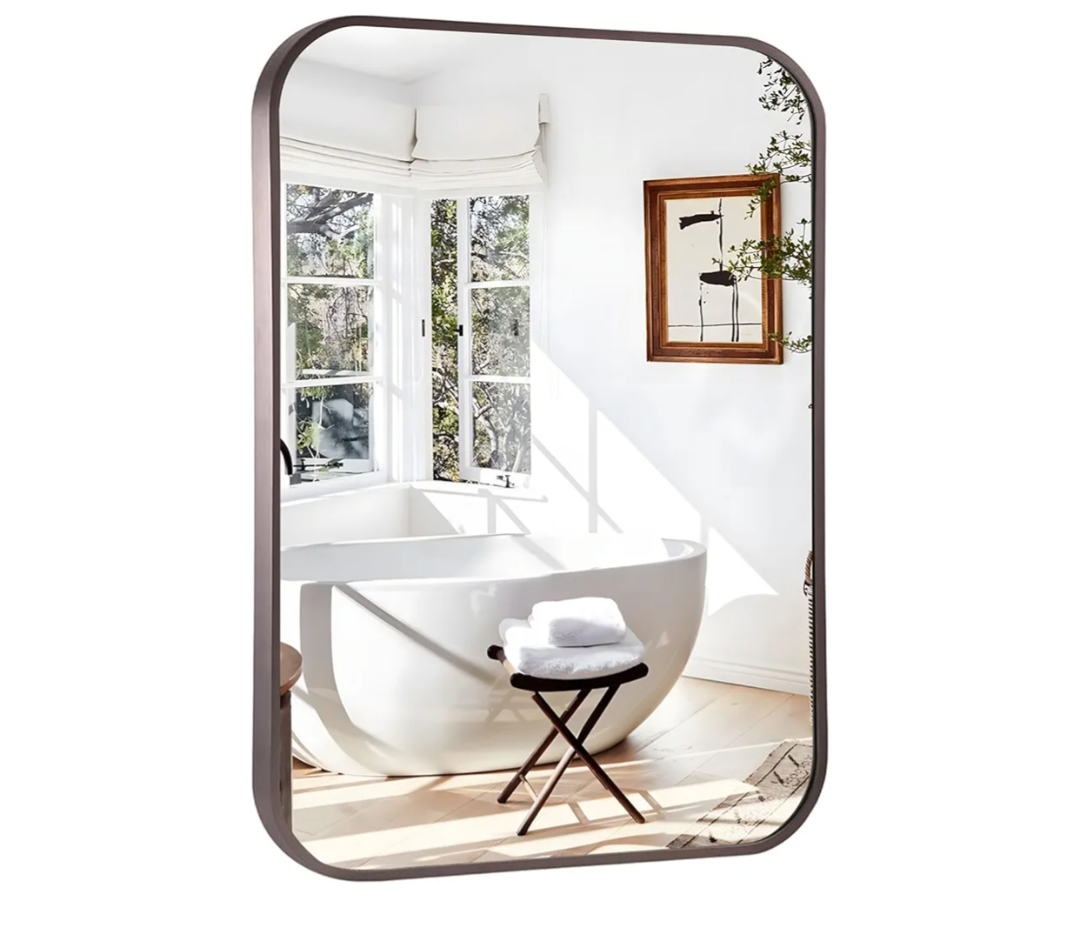 20"x30" Brushed Titanium Bathroom Mirror, Dark Grayish Brown Rounded Rectangle Wall Mirror with Metal Frame Hanging for Bathroom Entryway Vanity,Living Room,Bedroom,Vertical or Horizontal