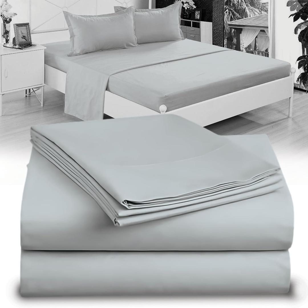 Twin XL 100% Microfiber Double Brushed Sheet Set - Extra-Soft & Wrinkle-Free - 15" Deep Pockets, 39" x 80" - Ideal for Dorms, Hospitals & Split King Beds - 3 PC Set (Twin XL, Light Grey )