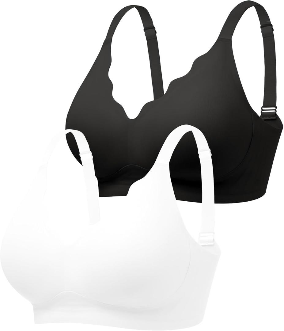 Wireless Jelly Bras for Women No Underwire with Support - S-2XL Seamless Bralettes Everyday Comfort Tshirt Padded Bra (L)