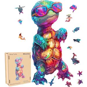 Reouinty Wooden Puzzle for Adults, Ninja Turtle Wooden Jigsaw Puzzles (11.7 * 23.6in-500pcs), Unique Shape Animal Adult Puzzles,Irregular Wood Puzzles Best Gift for Adults and Kids Family Game