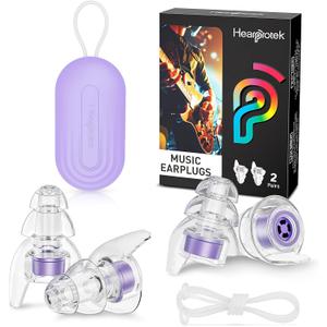 Hearprotek Concert Ear Plugs, 2Pairs Reusable high Fidelity Musician Ear Plugs for Concerts Loud Music-Noise Reduction Ear Protection earplugs for Rave, Festival, Music, Tinnitus Relief (Purple)