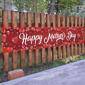 Happy Mother's Day Banner Decorations,Mother's Day Polyester Hanging Banner Party Decoration Supplies,120x20 Inch Mothers Day Yard Sign Holiday Hanging Outdoor Decor Red Buffalo Plaid Love Heart Party Supplies for Indoor Outdoor Garden Fence Balcony Lawn Home Decor