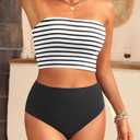 Tempt Me Women Bandeau Bikini Set Strapless High Waisted Two Piece Swimsuit Longline Bathing Suits, Large