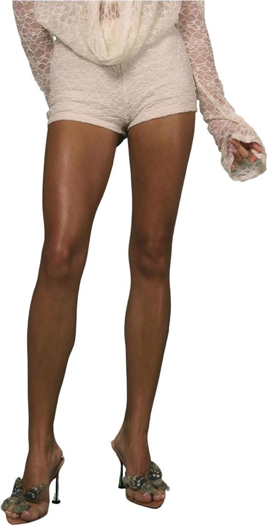 Women's Floral Lace Drop Waist Booty Shorts Skinny Y2k Summer Mini Shorts (S)