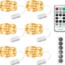 6PCS Fairy Lights Battery Powered with Remote, 7ft 20LEDs Warm White Twinkle Mini Lights with Timer, Waterproof Small Silver Wire Firefly Starry for DIY Wedding Party Christmas