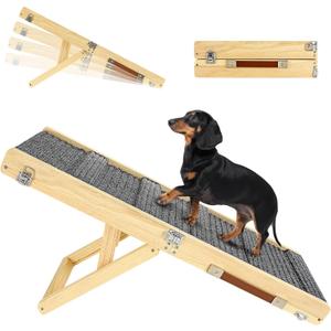 2025 Upgraded Dog Ramp for Couch, Foldable Small Dog Ramp for Bed, 4 Adjustable Height from 13'' to 21", Portable Stable Pet Steps with Non-Slip Pad, Pet Ramps Use for Low Bed Couch Stairs (A-wood Color)