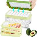 Ice Cube Tray, Ice Tray with Lid and Bin and Ice Scoop, Ice Cube Pop Out Tray, Ice Cube Trays for Freezer, Ice Cube Molds, BPA Free, Easy Release Stackble Spill-Resistant (Green 3 Tier)