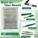 KEYYOU Lash Extension Kit DIY 300Pcs Lash Clusters Eyelash Extension Kit 30D C Curl 9-18MIX Lash Clusters Kit with Lash Glue Remover Applicator Easy to Use for Beginners(Kit,30D-C,9-18MIX)