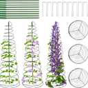 WNJ 3-Pack Pea Trellis Green Bean Trellis for Garden, Sugar Snap Tower with Pole, Stretchable to 53.6 Inch, Metal Climbing Plant Grow Cage Stand for Cucumber Vine Vegetables Indoor Outdoor