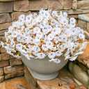 Fake Mums Artificial Fall Flowers Fake Plants for Outdoors Autumn Decor, 12 Bundles White Silk Morning Glory with Eucalyptus Look Real UV Resistant Faux Flowers for Outside Planters Front Door Yard