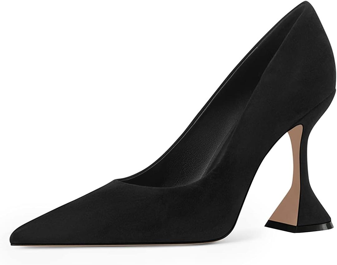 YDN Women Pointed Toe Slip on Pumps Special Kitten High Heel Shoe for Party Prom Dress Lady Size 4-16 US (10, Black Suede)