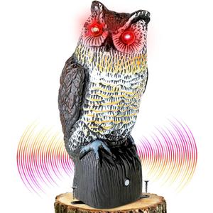 Ruolan Plastic Owl,Brid Owl with Flashing Eyes&Frightening Sound for Garden Yard Outdoor