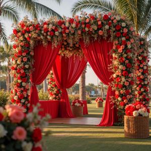50ft15ft Red Backdrop Curtain for Valentine's Day Wedding Parties, 10 Panels Wrinkle Free 15 FT Long Polyester Photo Backdrop Drapes Back Drop Cloth for Birthday Photography Background