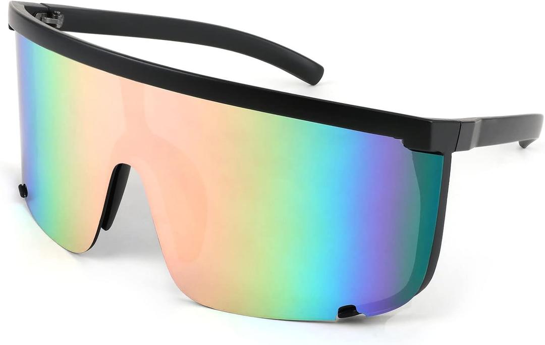 Karsaer Vision Shield Sunglasses for Men Women Oversized Neon 80s 90s Visor Shades Sports Style Outdoor Cycling Ski (Black Pink Mirror 7)