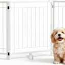Faesun Dog Gate Indoor, Freestanding Dog Fence, 59x24-Inch Metal Pet Gate for Dogs, 3-Panel Puppy Gates for Doorways, Hallways, Stairs, White