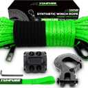 1/4" x 50ft 10000LBS Green Synthetic Winch Rope Kit with Protective Sleeve, Forged Winch Hook, Rubber Stopper and Safety Pull Strap for ATV/UTV